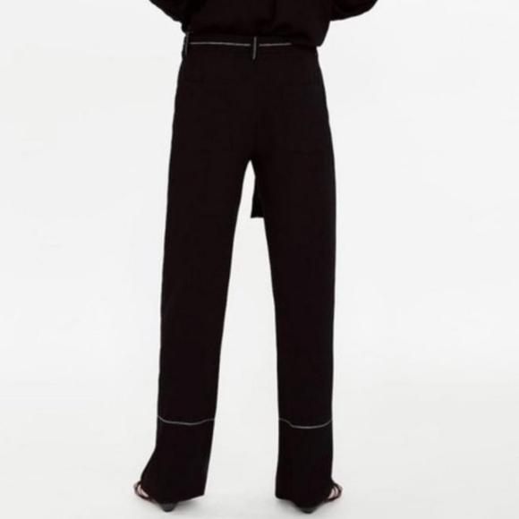 Zara Women's Wide Leg Dress Pants With Contrasting Topstitching, Black, XS - Picture 3 of 7